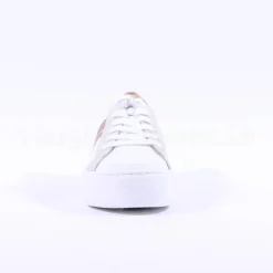 Women Paul Green Side Panel Laced Trainer - White Gold Leather