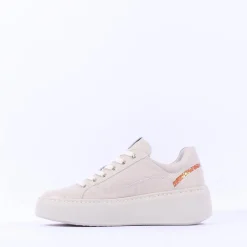 Women NeroGiardini Side Zip Glitter Trainer - Cream Orange