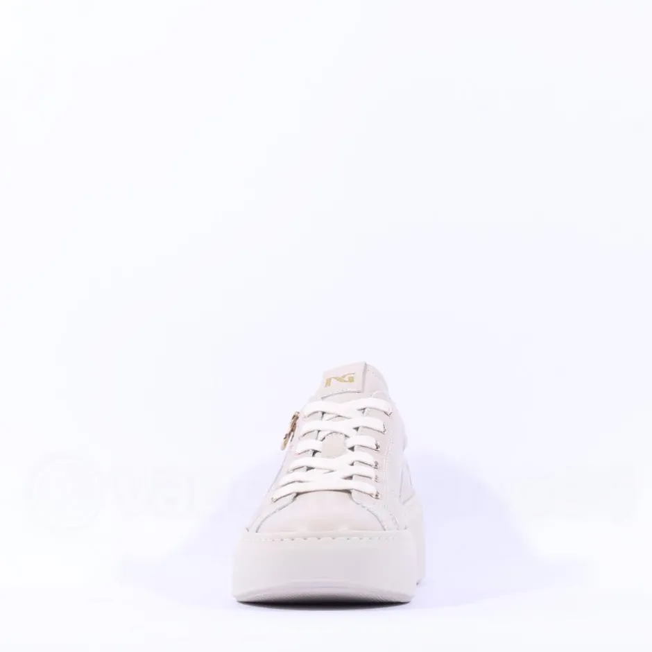 Women NeroGiardini Side Zip Glitter Trainer - Cream Orange