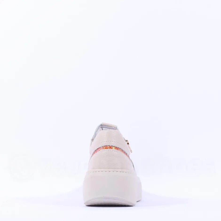 Women NeroGiardini Side Zip Glitter Trainer - Cream Orange
