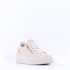 Women NeroGiardini Side Zip Glitter Trainer - Cream Orange