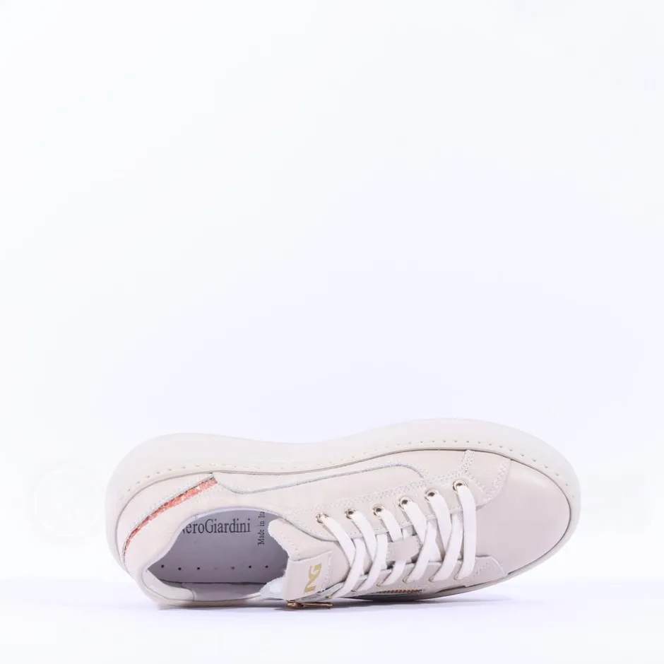 Women NeroGiardini Side Zip Glitter Trainer - Cream Orange