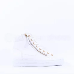 Women Paul Green Side Zip Hi Top Ankle Boot - White Gold Leather