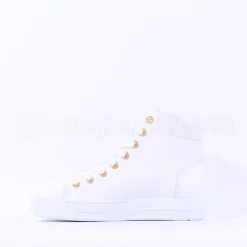 Women Paul Green Side Zip Hi Top Ankle Boot - White Gold Leather