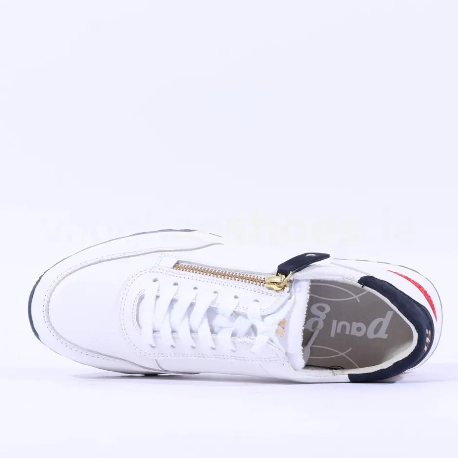 Women Paul Green Side Zip Laced Multi Trainer - White Red Navy