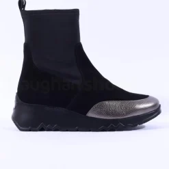 Women Wonders Singapur Gusset Wedge Boot - Black Stretch