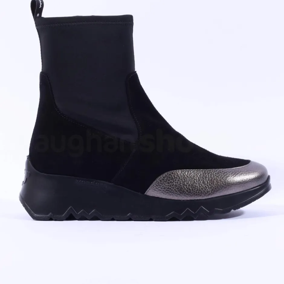 Women Wonders Singapur Gusset Wedge Boot - Black Stretch