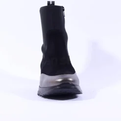 Women Wonders Singapur Gusset Wedge Boot - Black Stretch