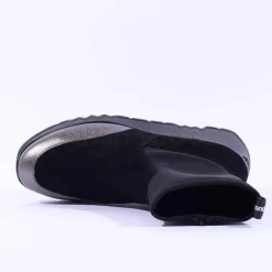 Women Wonders Singapur Gusset Wedge Boot - Black Stretch
