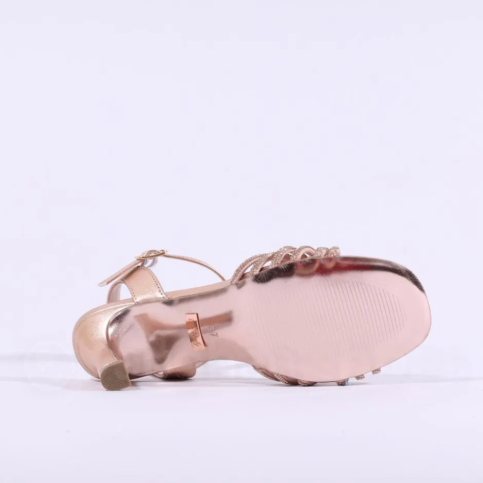 Women Una Healy Sleepless Night Strappy Heel - Rose Gold Sparkle