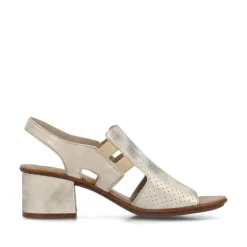 Women Rieker Sling Back Block Heel Sandal - Beige Metallic