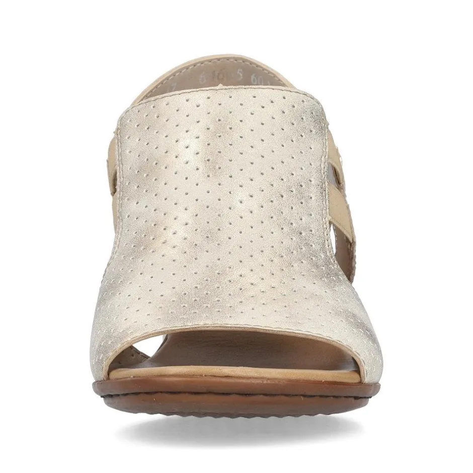 Women Rieker Sling Back Block Heel Sandal - Beige Metallic