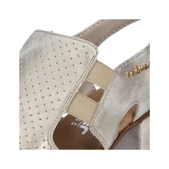 Women Rieker Sling Back Block Heel Sandal - Beige Metallic