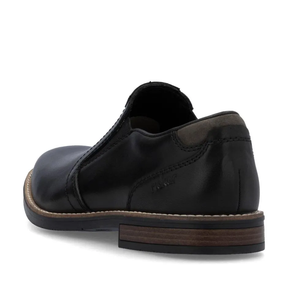 Rieker Men Slip On Plain Toe Shoe - Black Leather