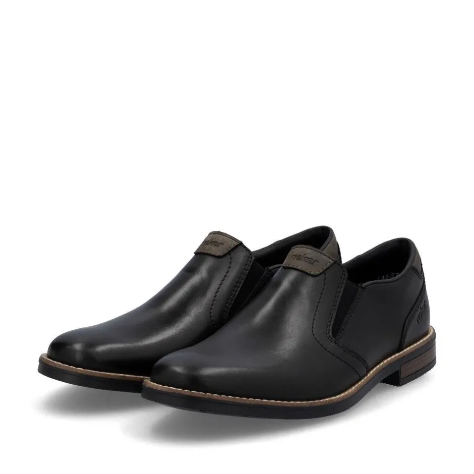 Rieker Men Slip On Plain Toe Shoe - Black Leather