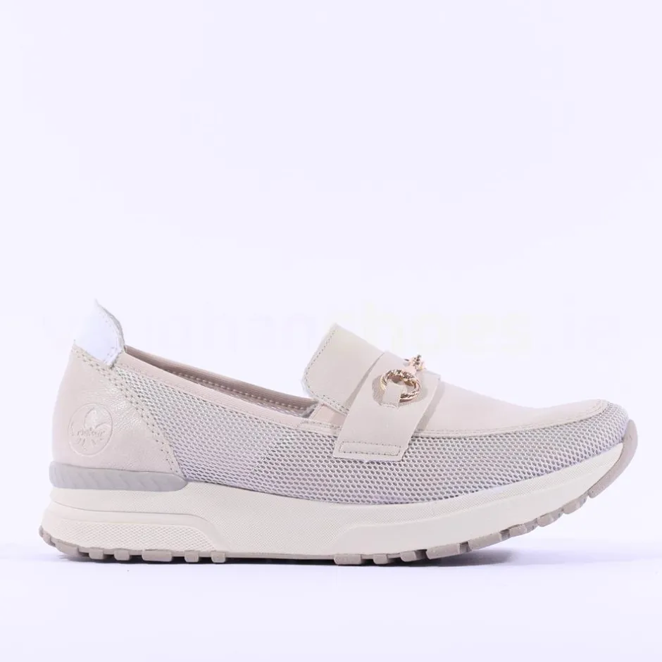 Women Rieker Slip On Shoe Link Detail - Beige Combi