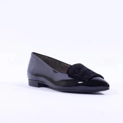 Women Paul Green Slip On Square Detail Loafer - Black Patent Velvet