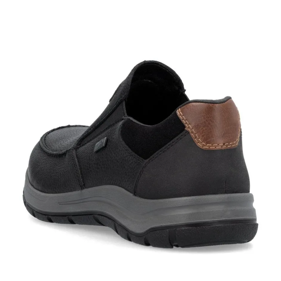 Rieker Men Slip On Tex Shoe - Black Leather