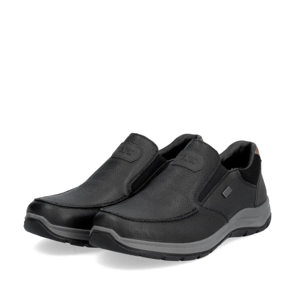 Rieker Men Slip On Tex Shoe - Black Leather