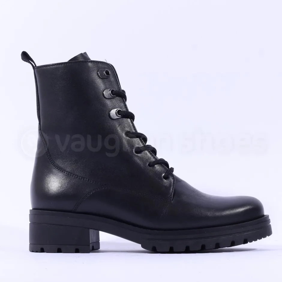 Women Gabor Smart Lace Up Boot Eyelets - Black Leather