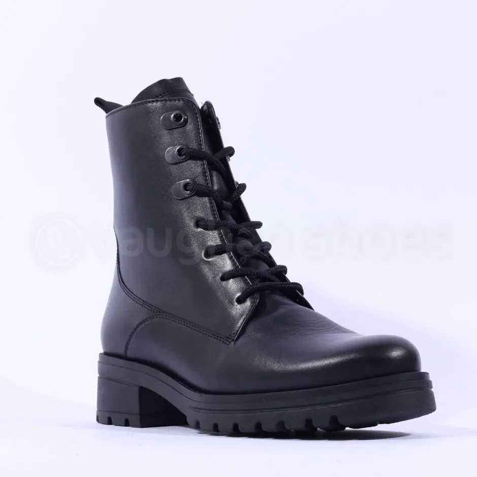 Women Gabor Smart Lace Up Boot Eyelets - Black Leather