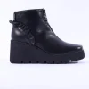Women Marco Moreo Sofia Front Zip Frill Wedge - Black Leather