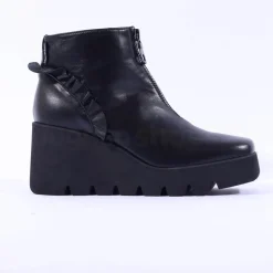 Women Marco Moreo Sofia Front Zip Frill Wedge - Black Leather