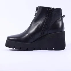 Women Marco Moreo Sofia Front Zip Frill Wedge - Black Leather