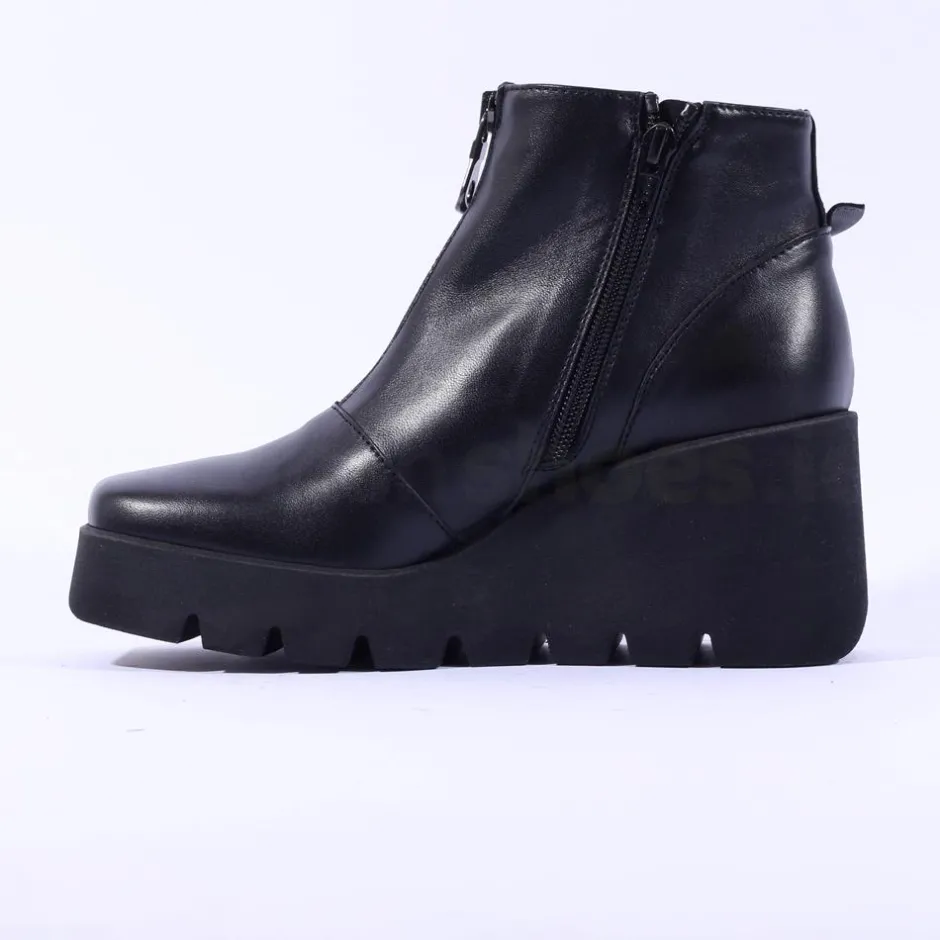 Women Marco Moreo Sofia Front Zip Frill Wedge - Black Leather