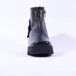 Women Marco Moreo Sofia Front Zip Frill Wedge - Black Leather