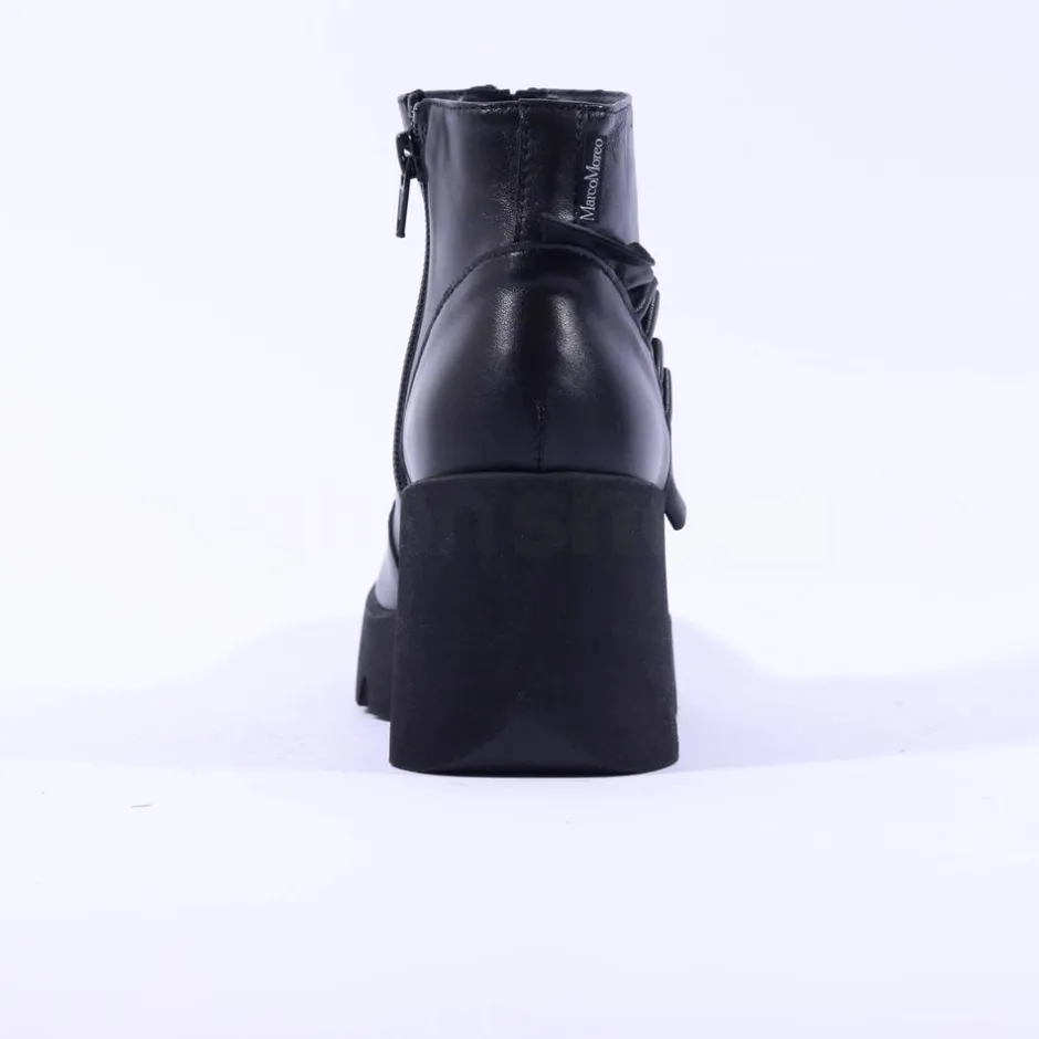 Women Marco Moreo Sofia Front Zip Frill Wedge - Black Leather