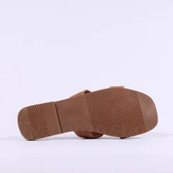 Women Oh My Sandals Square Buckle Mule Slider - Cognac