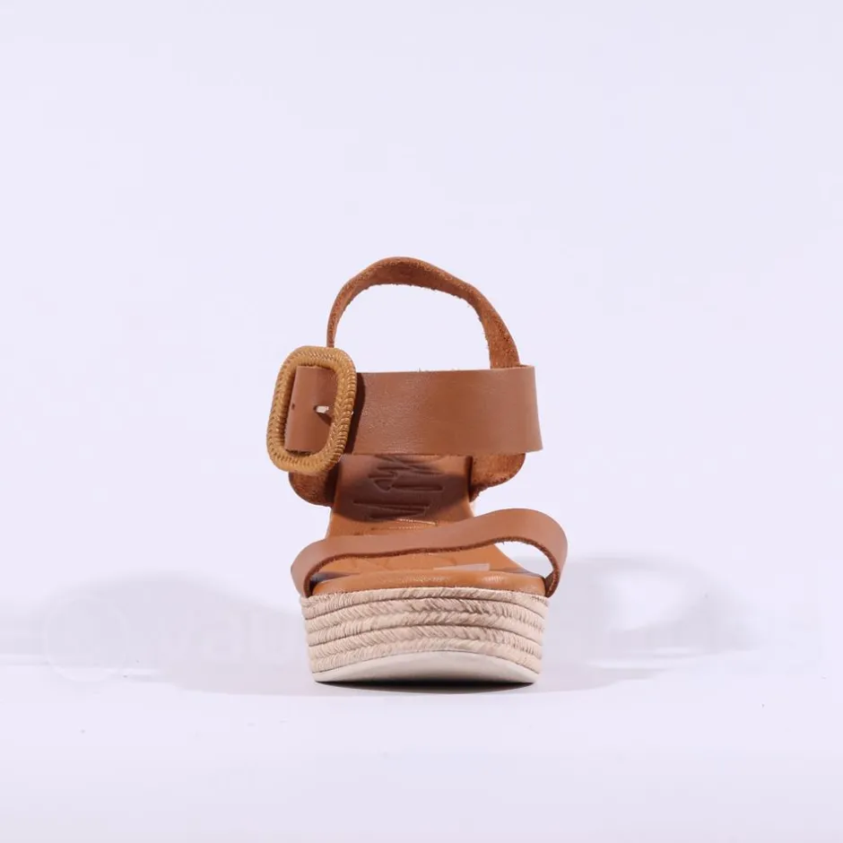 Women Oh My Sandals Square Buckle Wedge - Cognac
