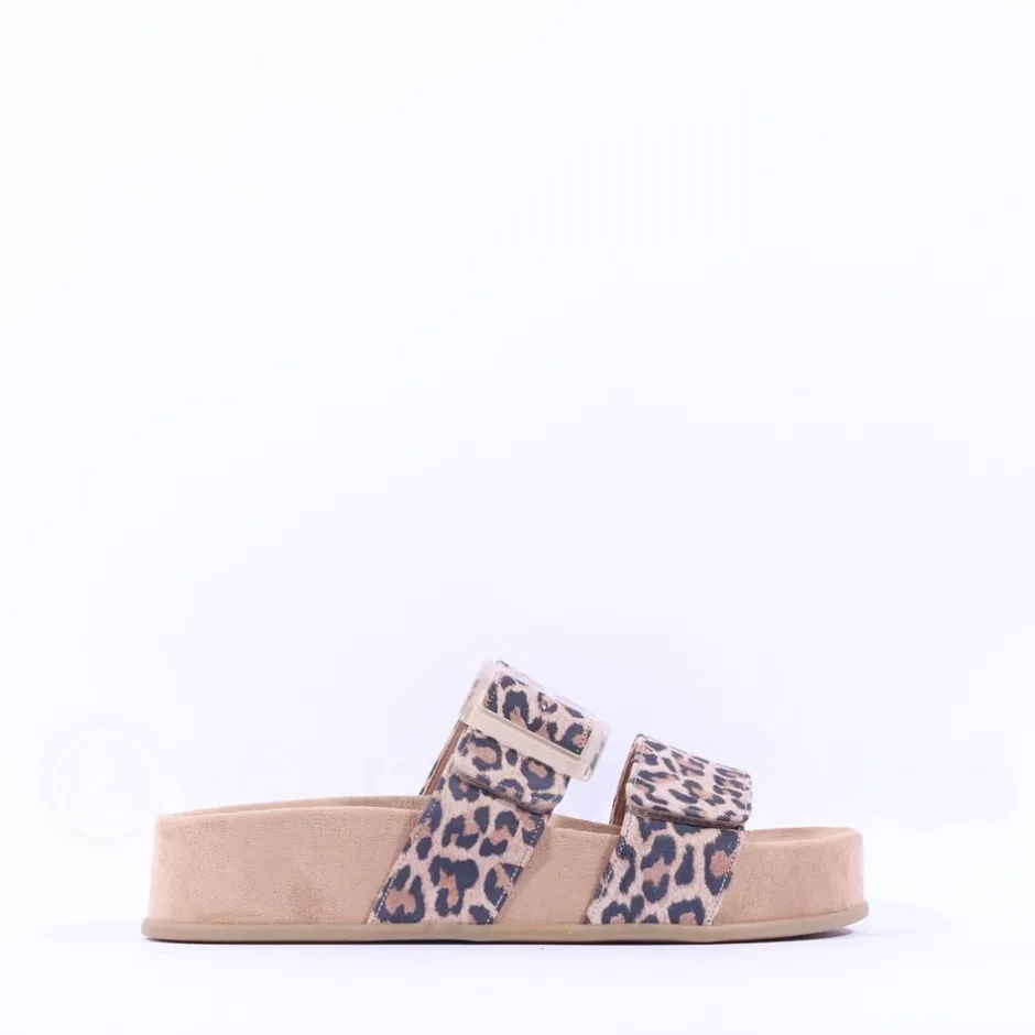 Women Paul Green 2 Strap Buckle Mule Sandal - Animal Print