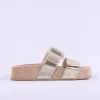 Women Paul Green 2 Strap Buckle Mule Sandal - Gold Leather