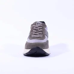 Women NeroGiardini Stud Panel Wedge Trainer - Grey Metallic Leather