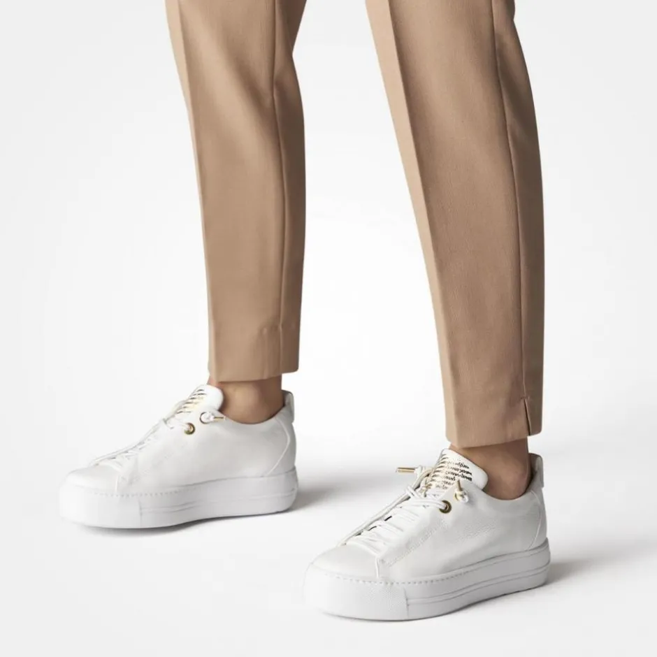 Women Paul Green Super Soft Platform Trainer - White Gold Leather