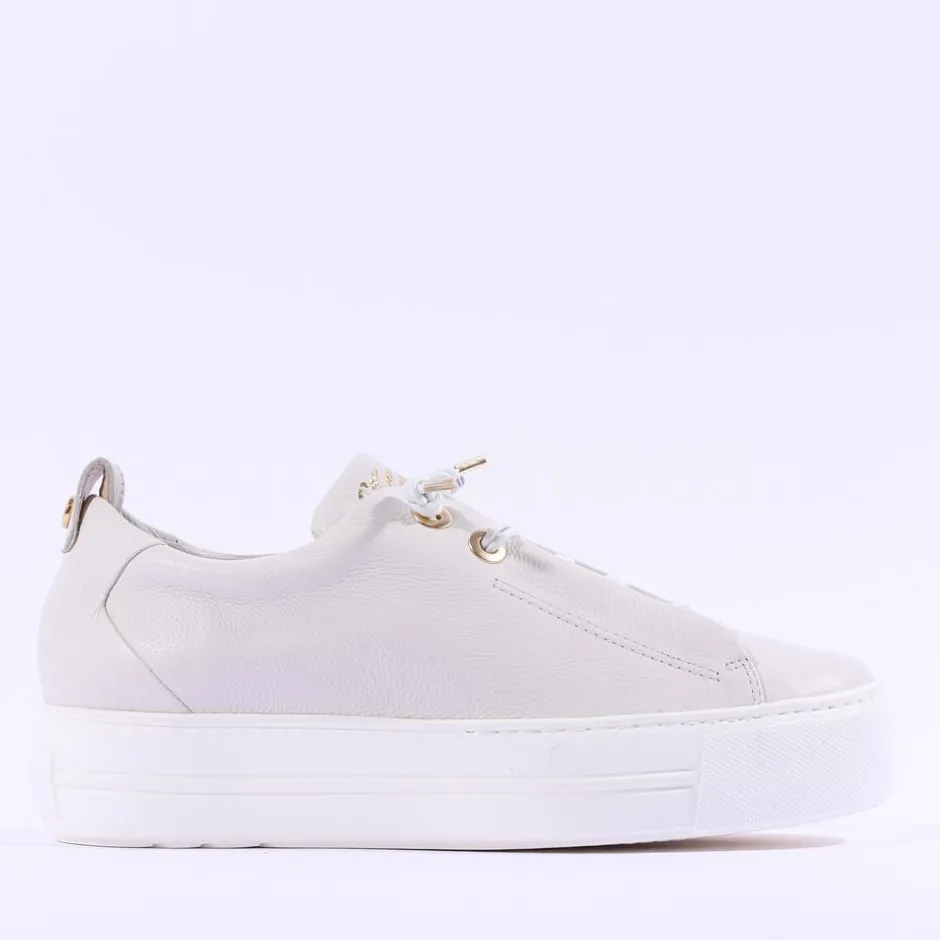 Women Paul Green Super Soft Platform Trainer - Ivory Gold Leather