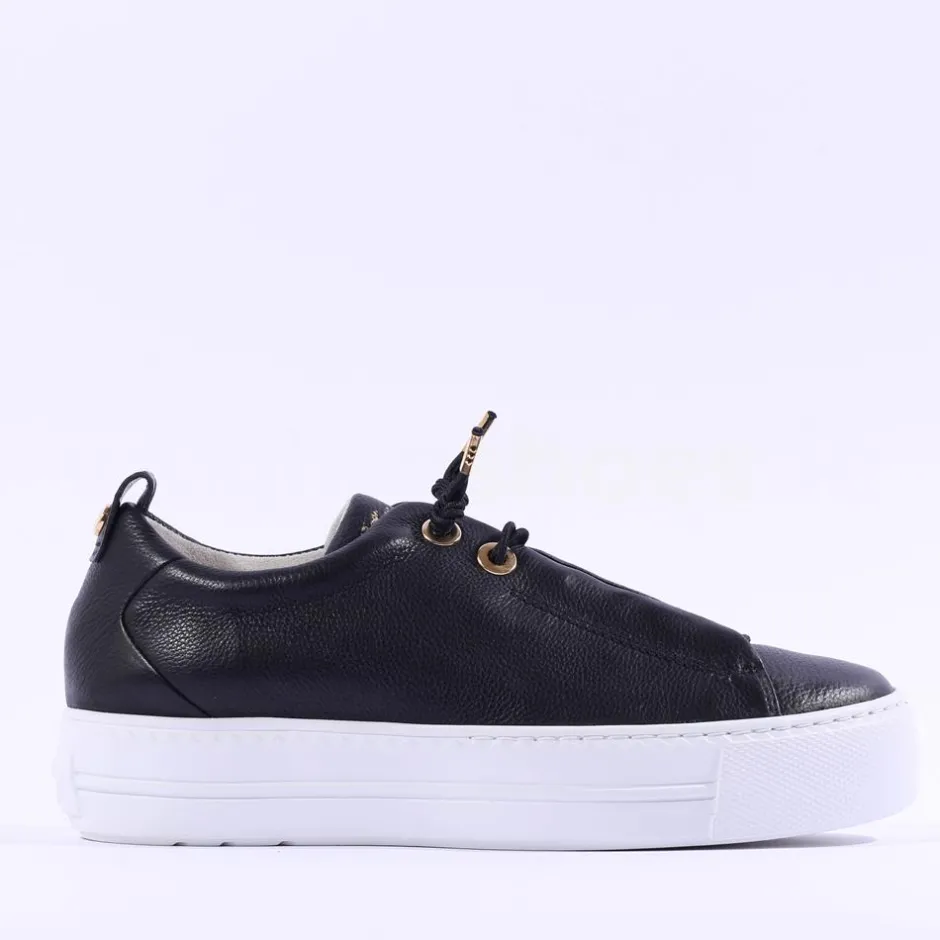 Women Paul Green Super Soft Platform Trainer - Black Gold Leather