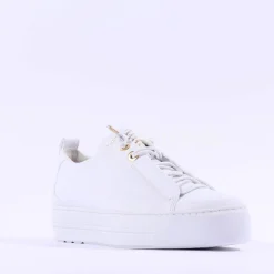 Women Paul Green Super Soft Platform Trainer - White Gold Leather