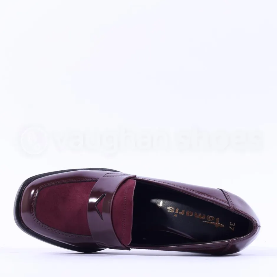 Women Tamaris Linny Stacked Block Heel Loafer - Wine Combi