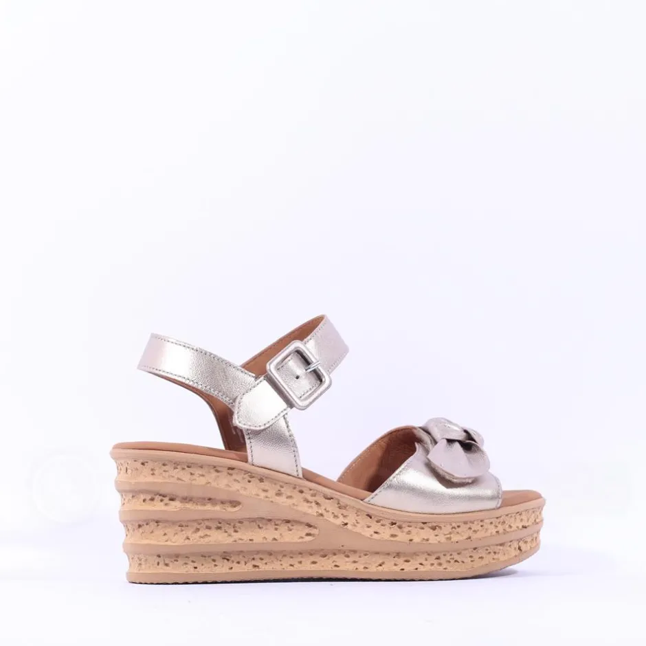 Women Gabor Teman Square Buckle Layered Sandal - Metallic Leather