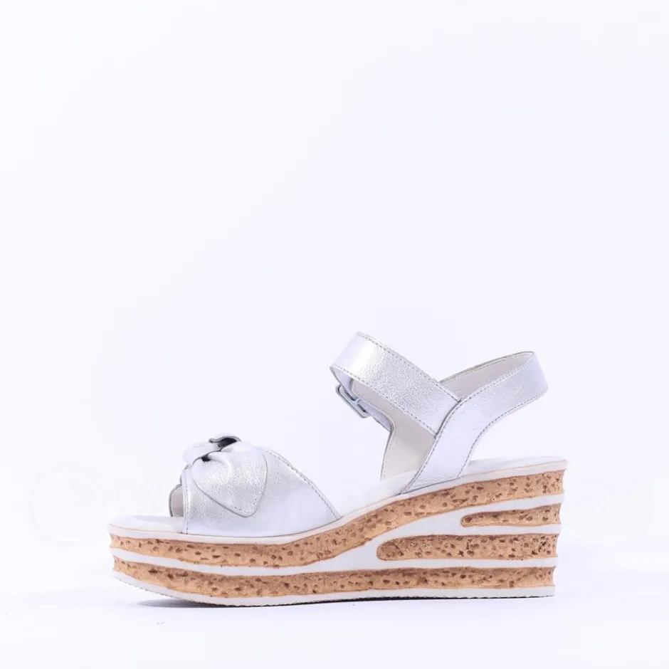 Women Gabor Teman Square Buckle Layered Sandal - Silver Leather