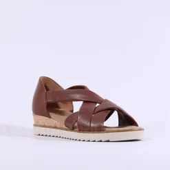 Women Gabor Truth Cross Low Wedge Sandal - Tan Leather