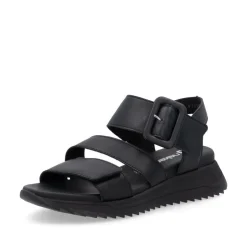 Women Rieker Twin Velcro Strap Sandal - Black Leather