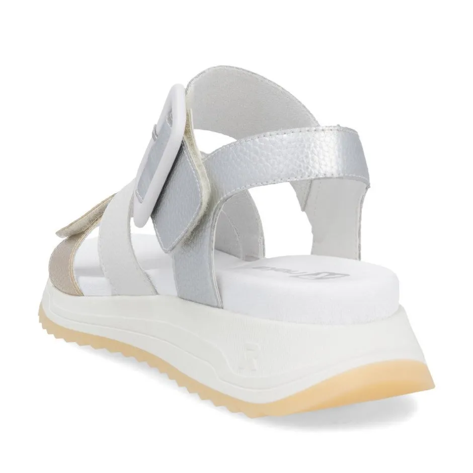 Women Rieker Twin Velcro Strap Sandal - Gold Silver