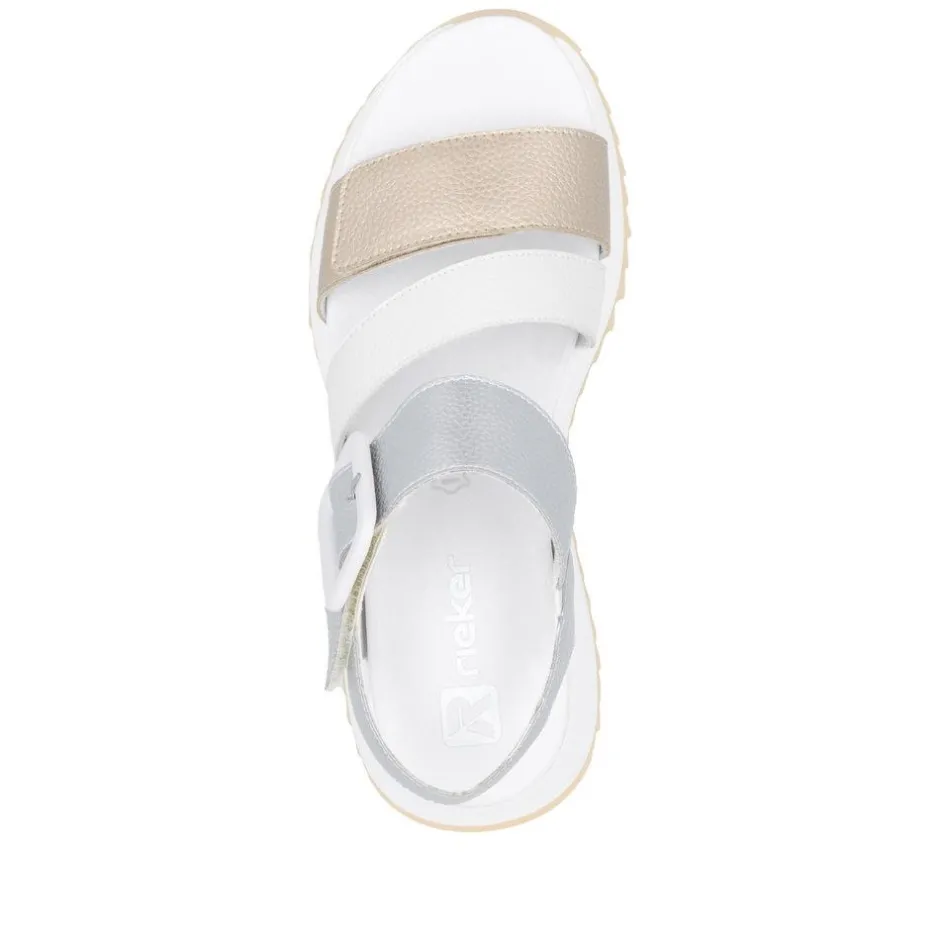 Women Rieker Twin Velcro Strap Sandal - Gold Silver