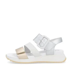 Women Rieker Twin Velcro Strap Sandal - Gold Silver