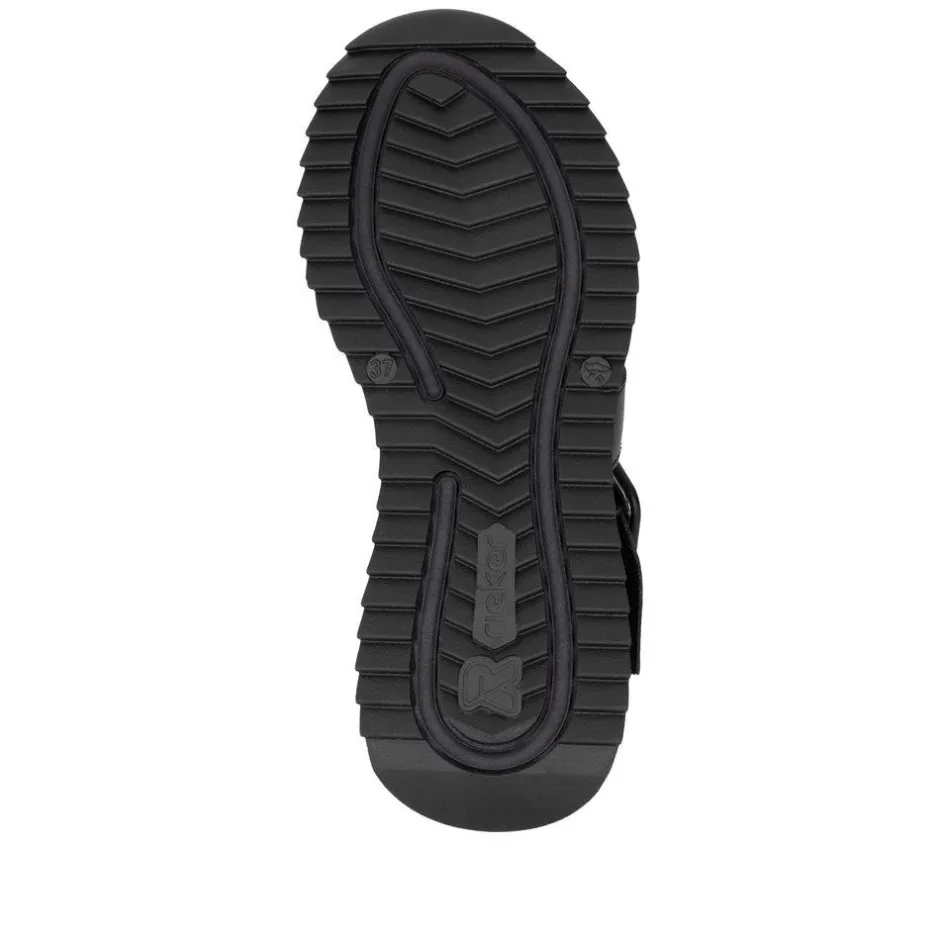 Women Rieker Twin Velcro Strap Sandal - Black Leather