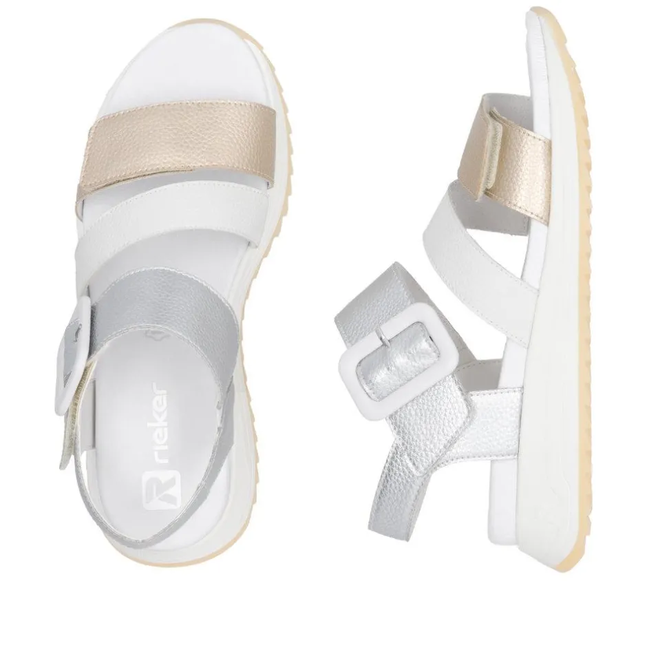 Women Rieker Twin Velcro Strap Sandal - Gold Silver
